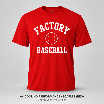 Factory Baseball collegiate arch — smaller ball and fine stitching — A4 performance — Scarlet