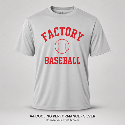 Factory Baseball collegiate arch — smaller ball and fine stitching — A4 performance — Silver