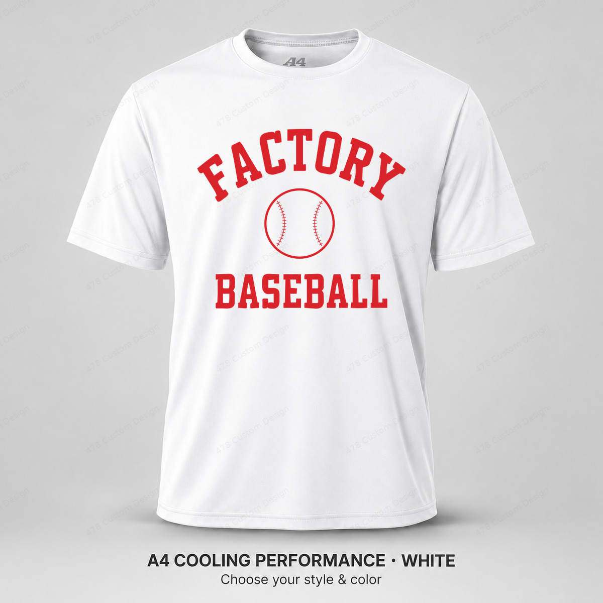 Factory Baseball collegiate arch — smaller ball and fine stitching — A4 performance — White