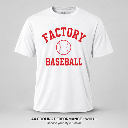 Factory Baseball collegiate arch — smaller ball and fine stitching — A4 performance — White