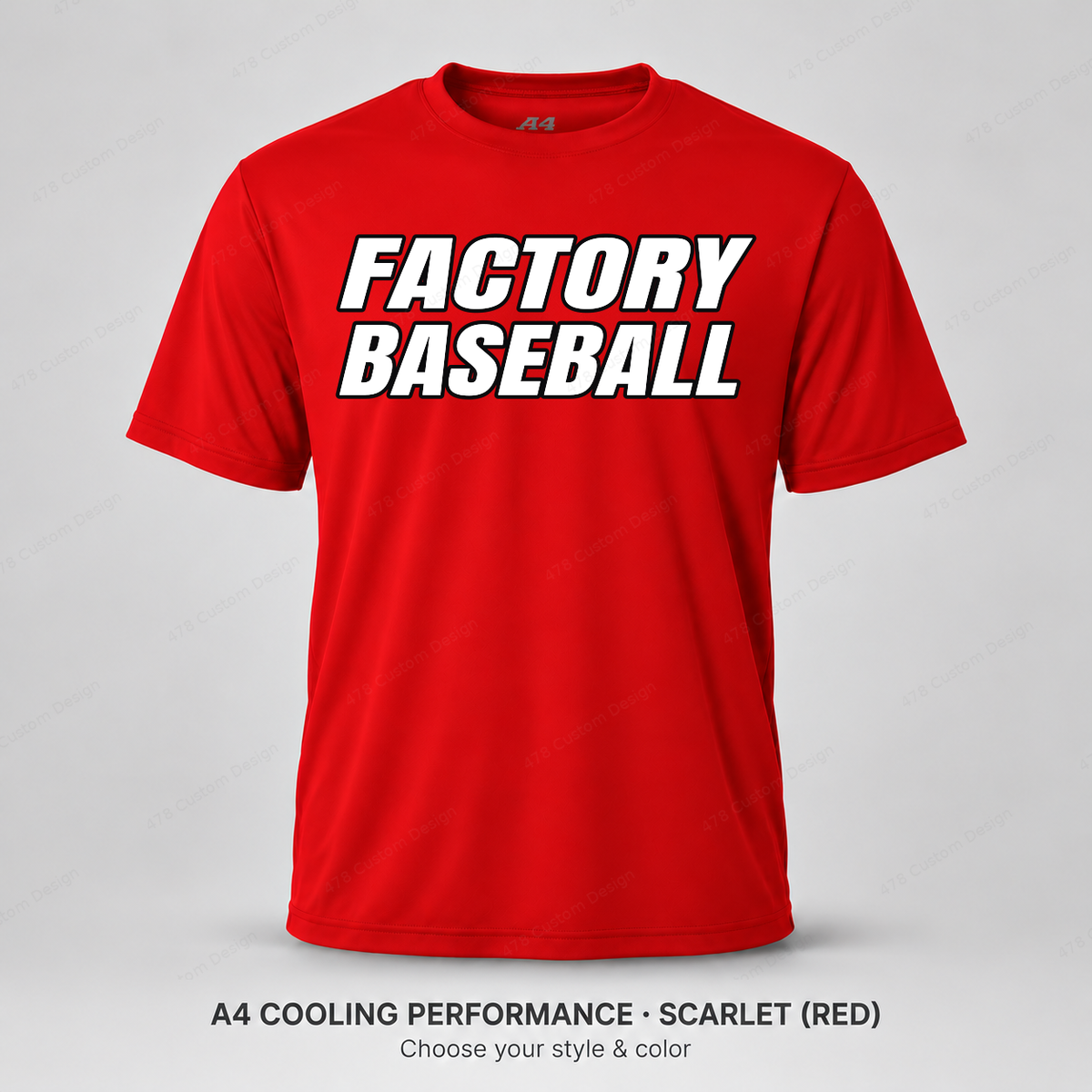 Factory Baseball Stacked — A4 performance — Scarlet
