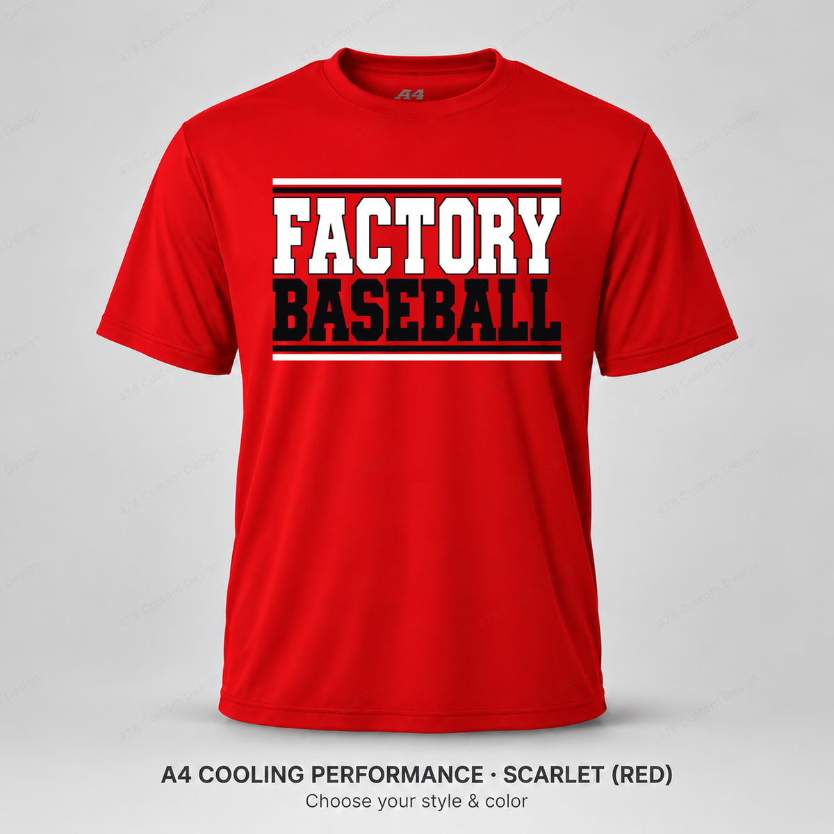 Factory Baseball — Varsity Stripes — A4 performance — Scarlet