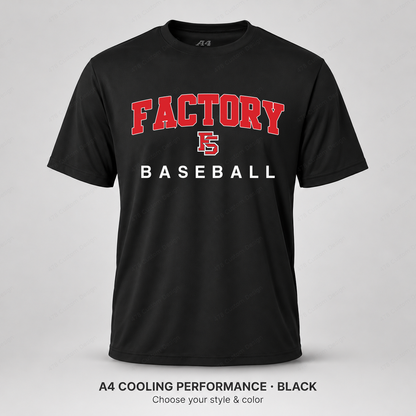 Factory Baseball — Design 02A — A4 Black — corrected uniform lettering and arch