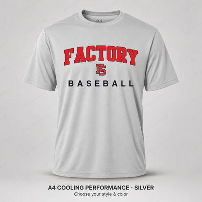 Factory Baseball — Design 02A — A4 Silver — corrected uniform lettering and arch
