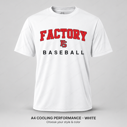 Factory Baseball — Design 02A — A4 White — corrected uniform lettering and arch