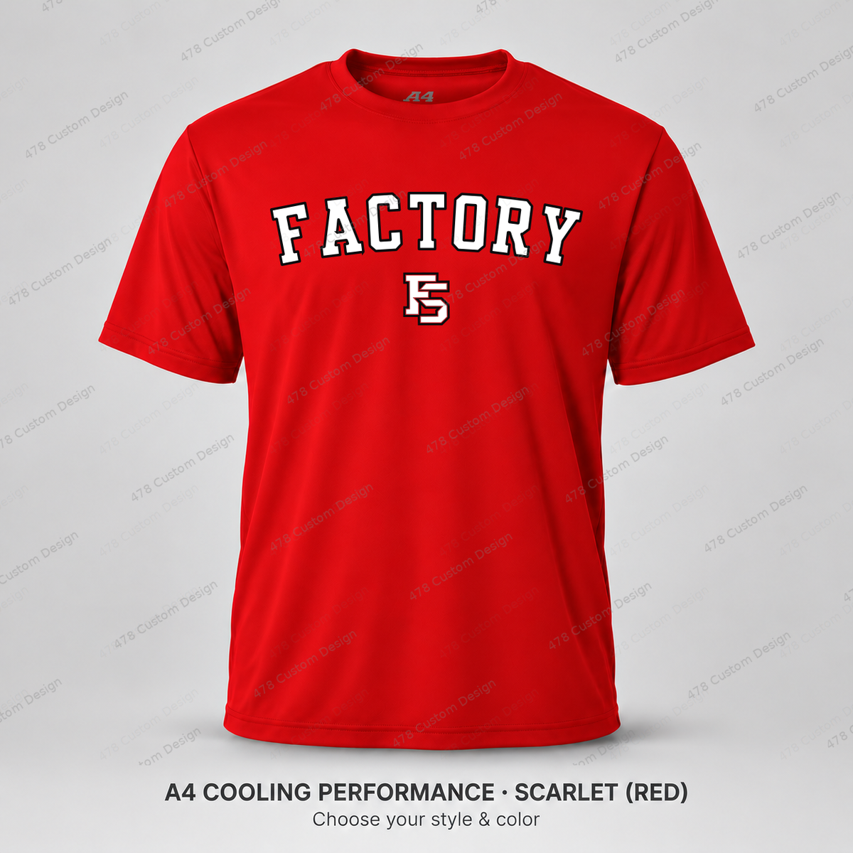 Factory Baseball 05 — Scarlet — corrected artwork and visible 478 Custom Design watermark