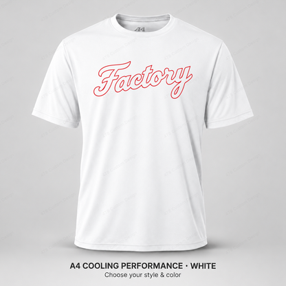 Factory hollow outline script — A4 performance — White