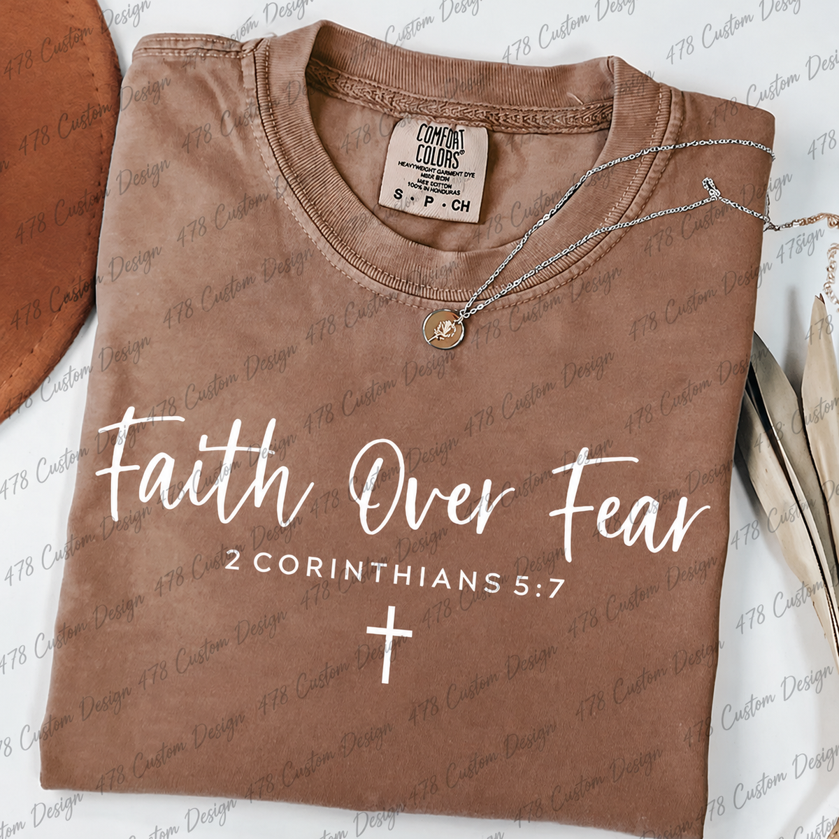 Faith Over Fear Script Cross Top apparel mockup