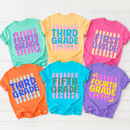 Custom Vertical Stripes Back To School Teacher Top — design example 1