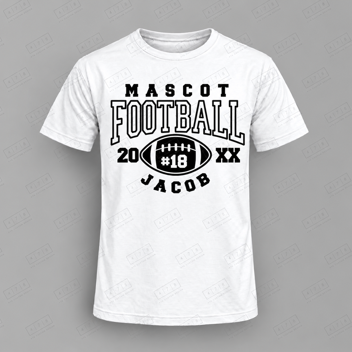Custom Pointed Team Badge Football Top white shirt mockup with 478 Custom Design watermark