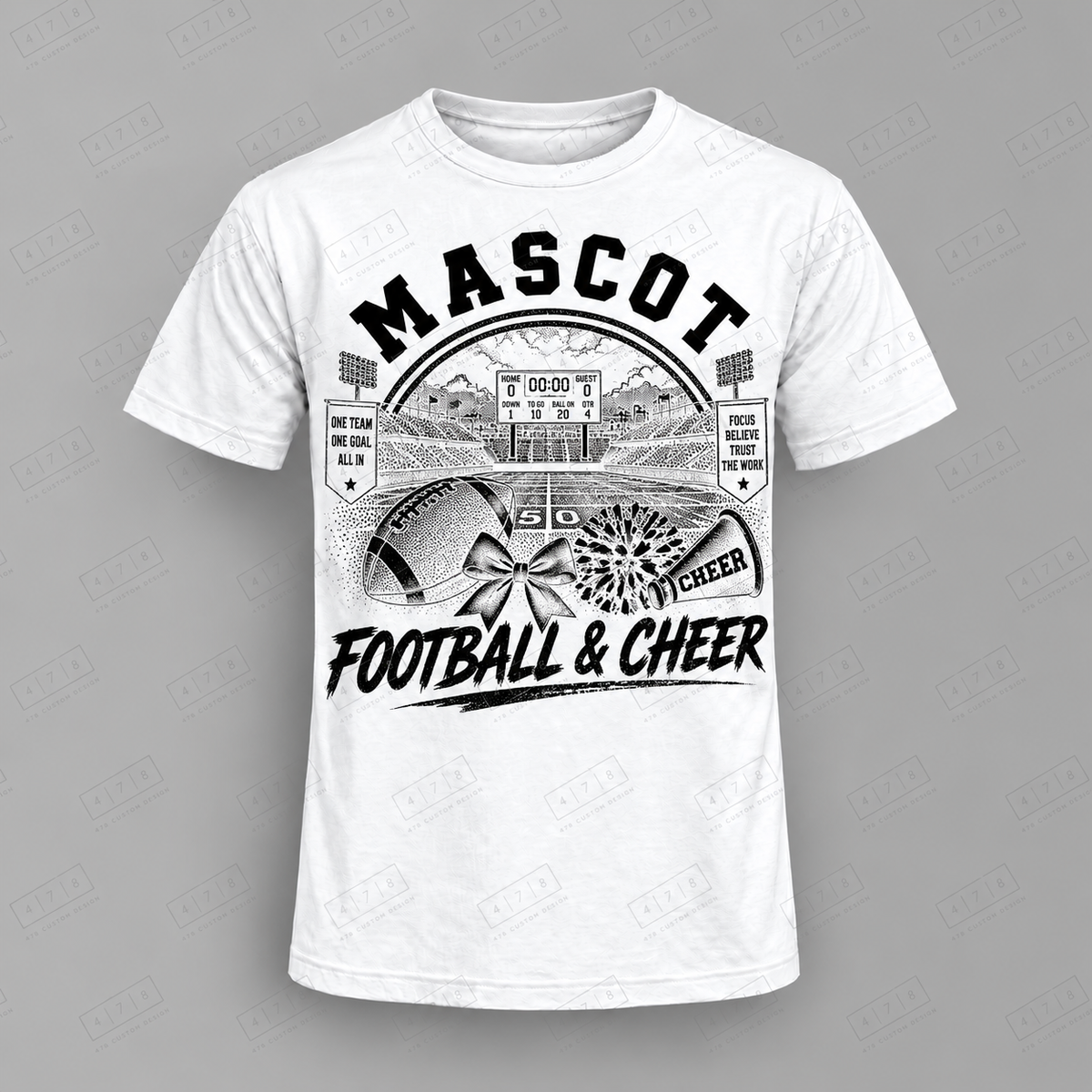 Custom Hoop Stripe Football Top white shirt mockup with 478 Custom Design watermark