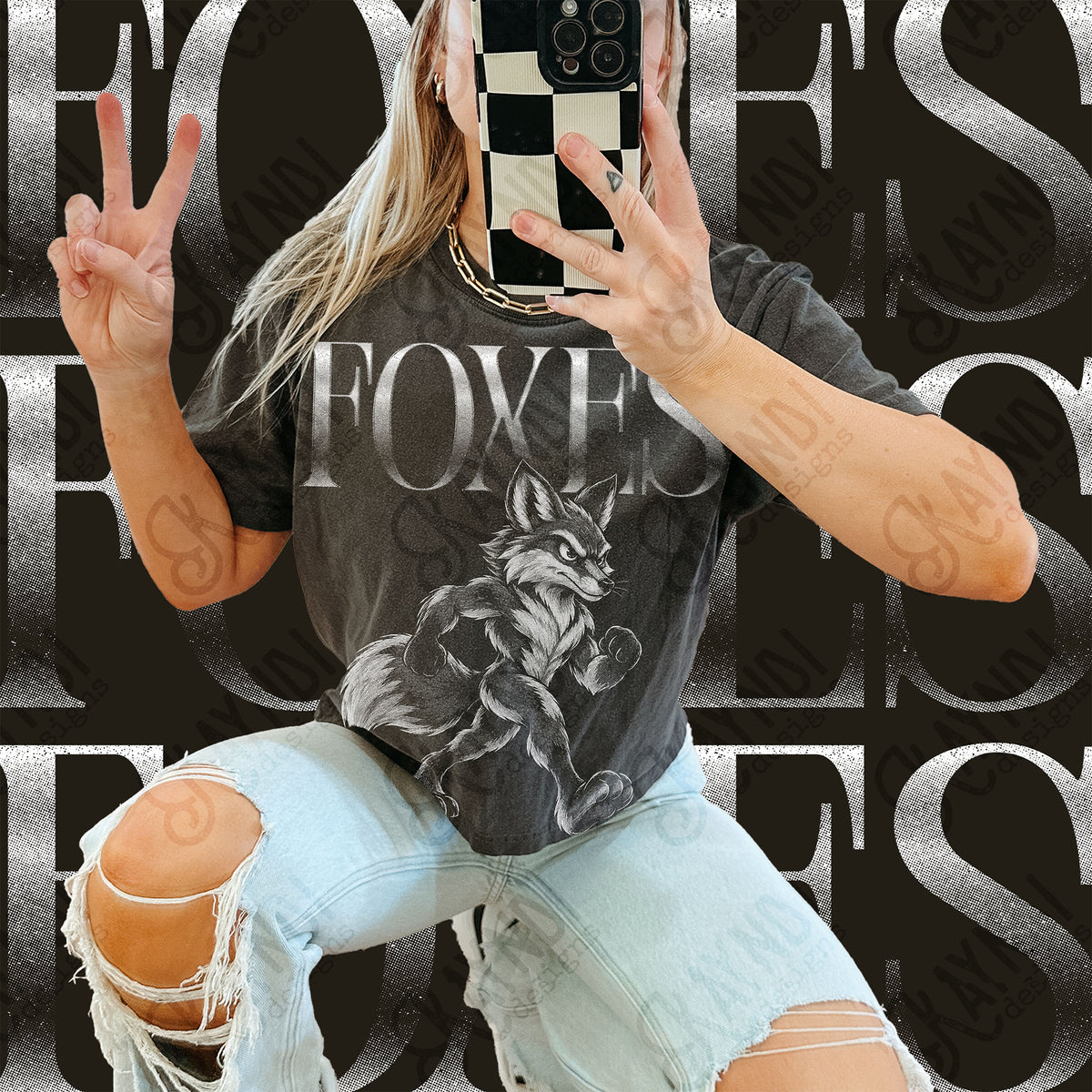 Halftone Foxes Top design mockup
