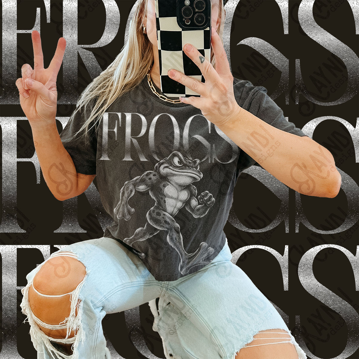 Halftone Frogs Top design mockup