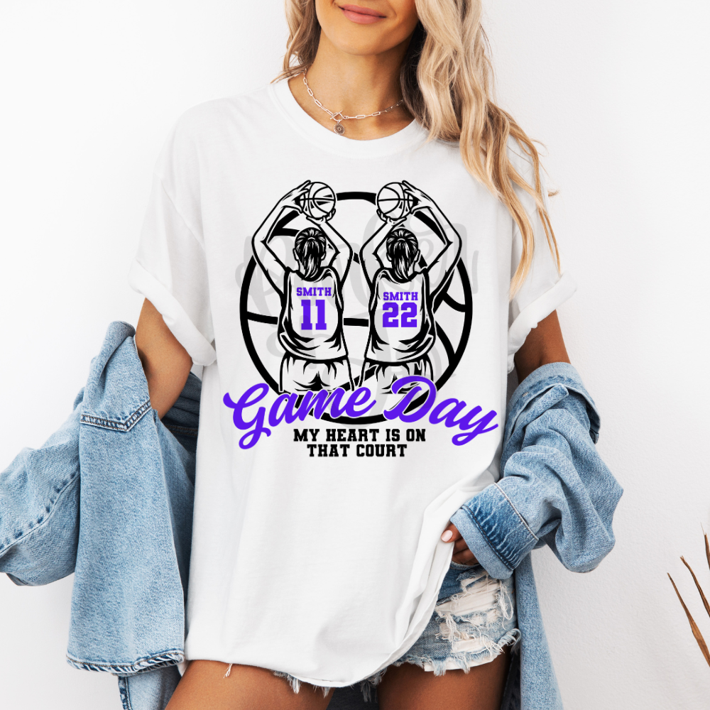 Custom My Heart Is on That Court Top — Two Girl Players — design example 1