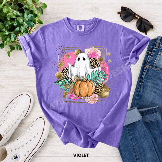 Gold Faux Glitter Ghost Halloween Top