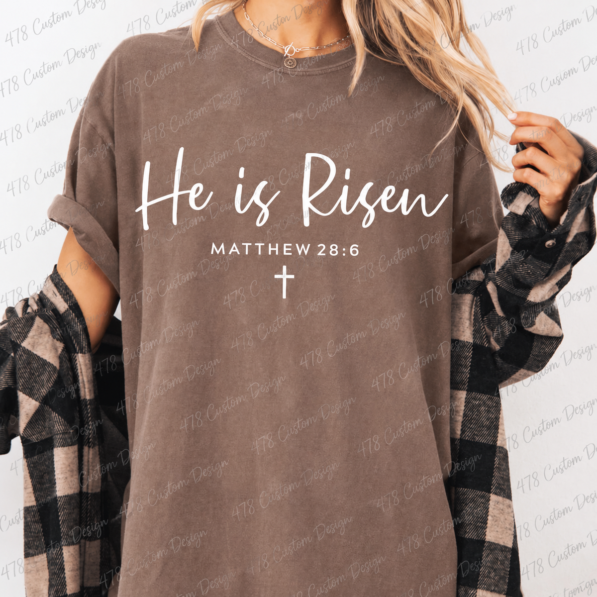 He Is Risen Matthew 28:6 Cross Top apparel mockup