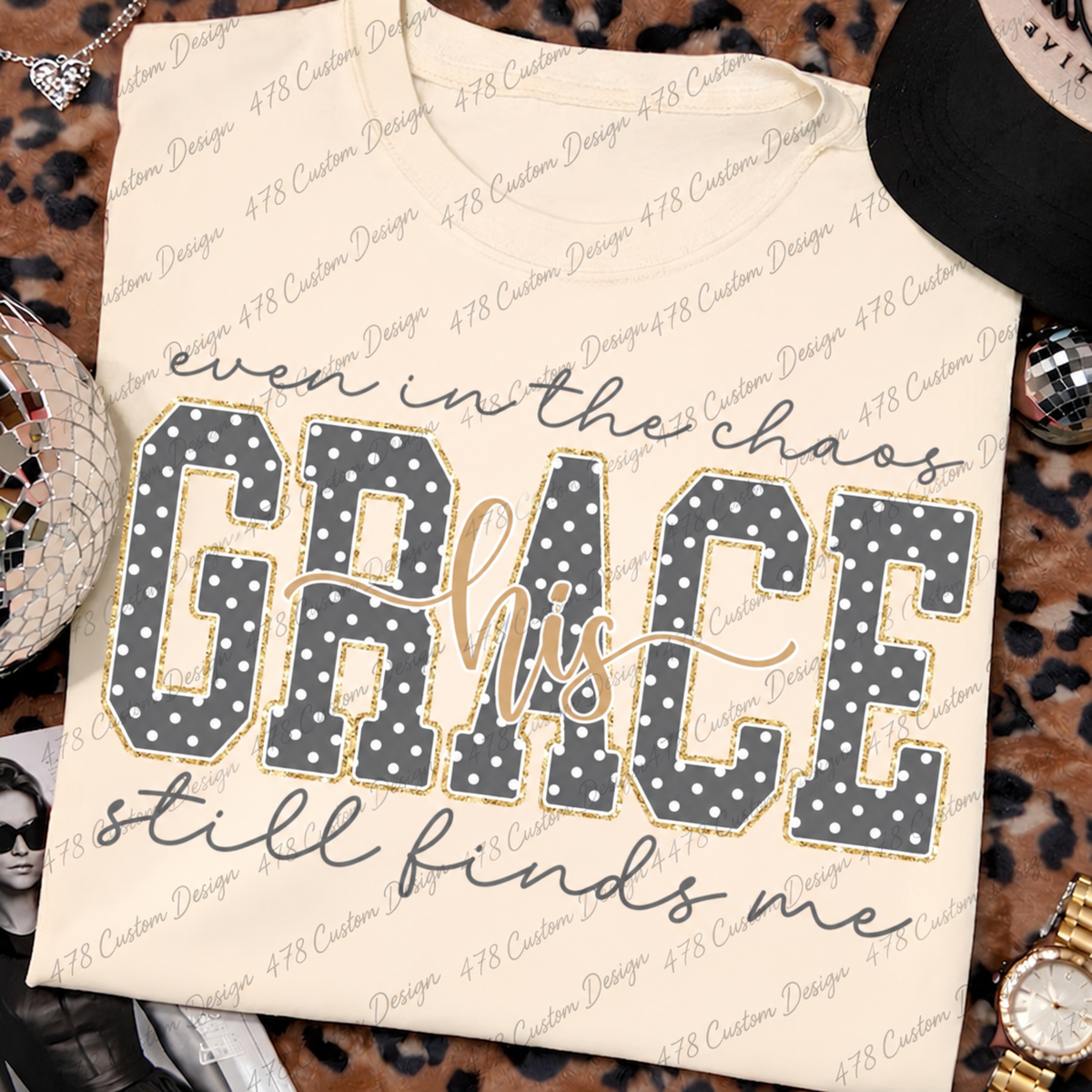 His Grace Still Finds Me Polka Dot Christian Top apparel mockup