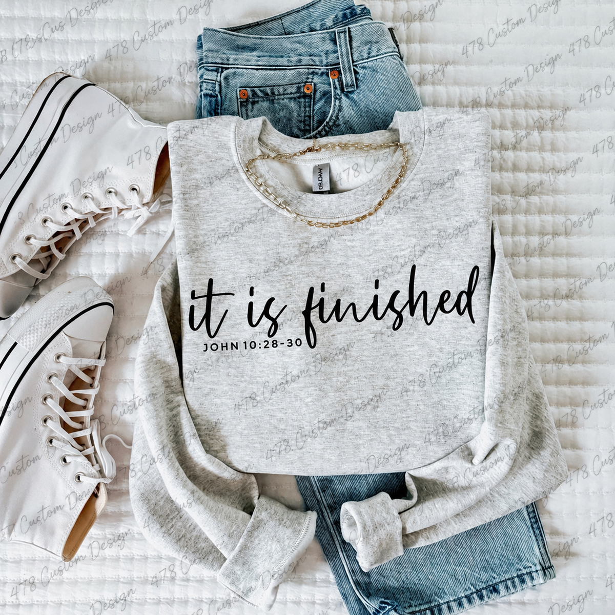 It Is Finished Minimal Script Top apparel mockup