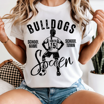 Custom Vintage Soccer Team - Includes Boy & Girl Top mockup showing the pictured apparel design.