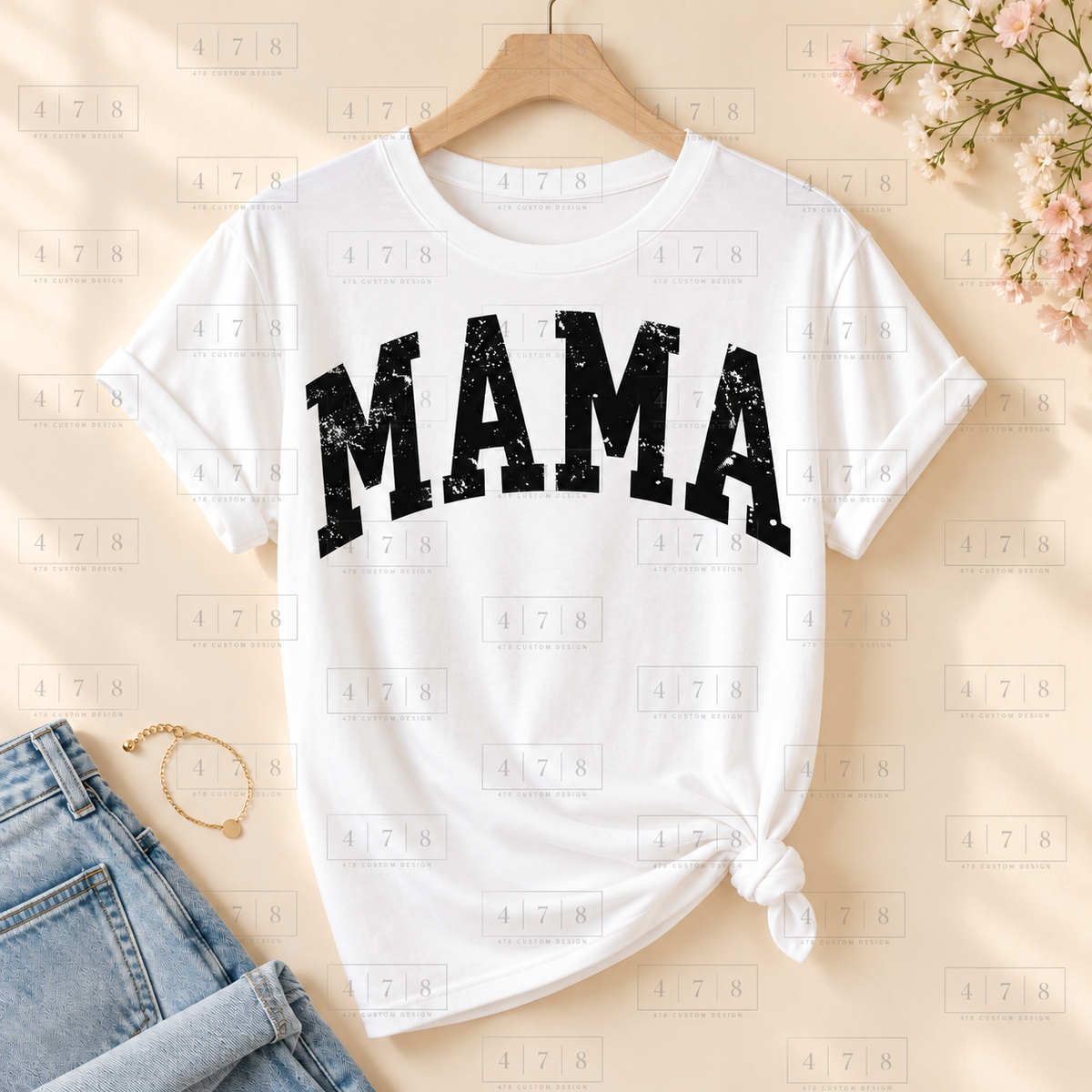 002 Mama DISTRESSED blk on a white shirt