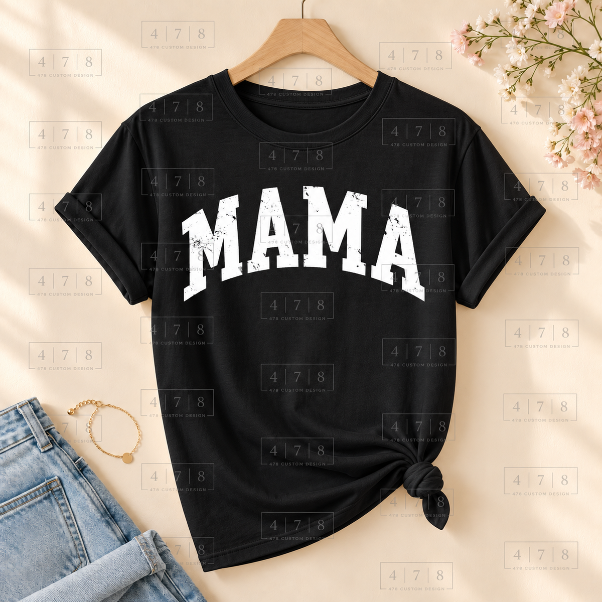 002 Mama DISTRESSED wht on a black shirt