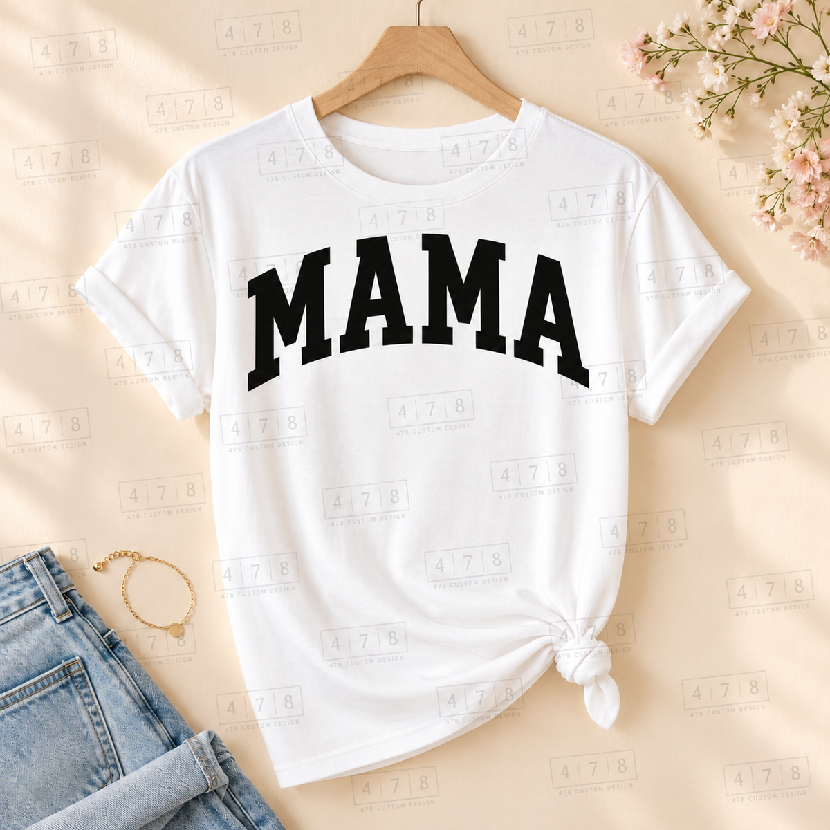 002 Mama SMOOTH blk on a white shirt