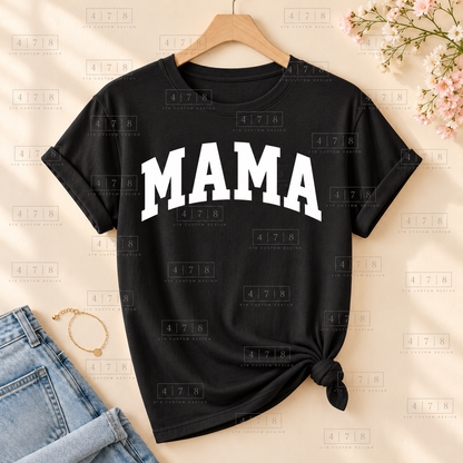 002 Mama SMOOTH wht on a black shirt