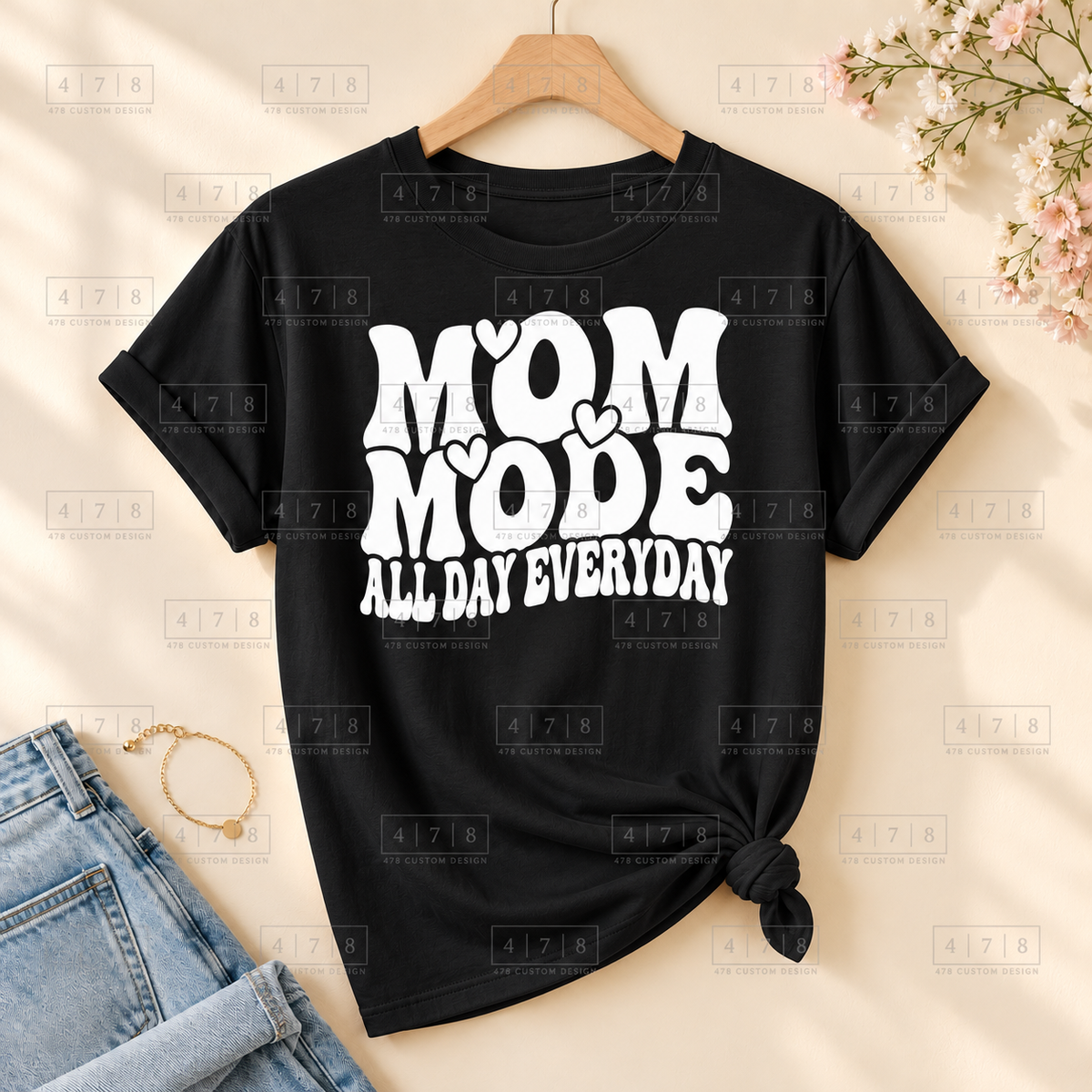 003 Mom Mode SMOOTH wht on a black shirt