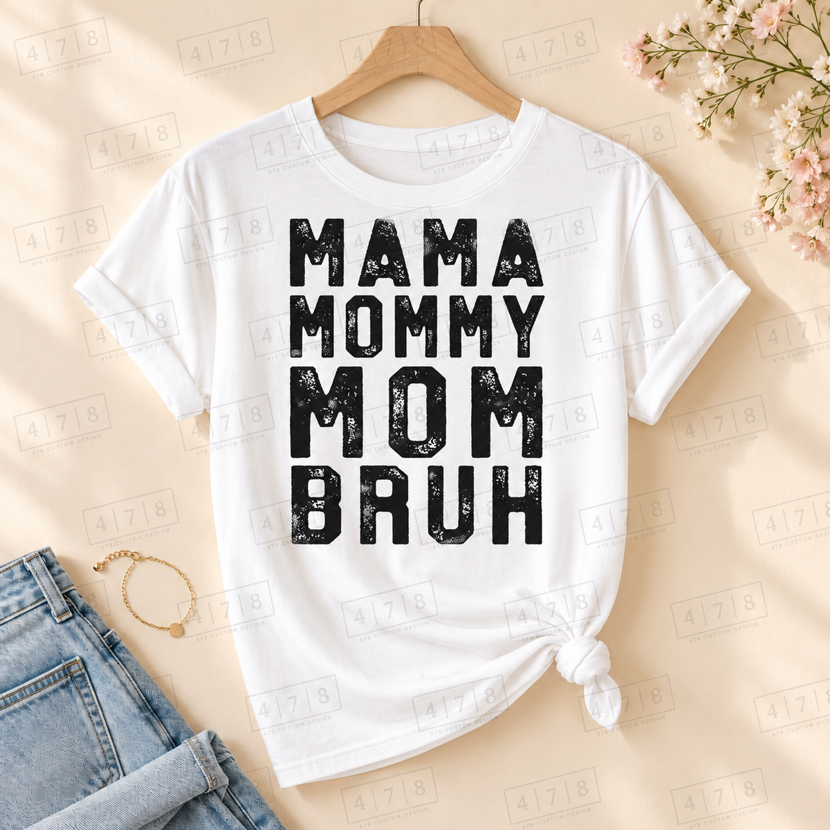 006 Mama Mommy Mom Bruh DISTRESSED blk on a white shirt
