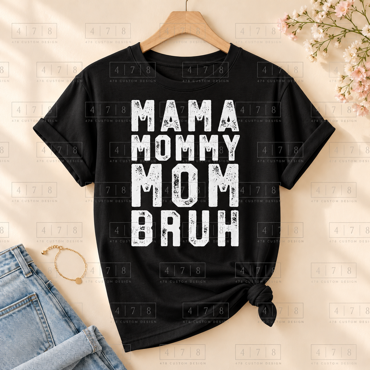 006 Mama Mommy Mom Bruh DISTRESSED wht on a black shirt