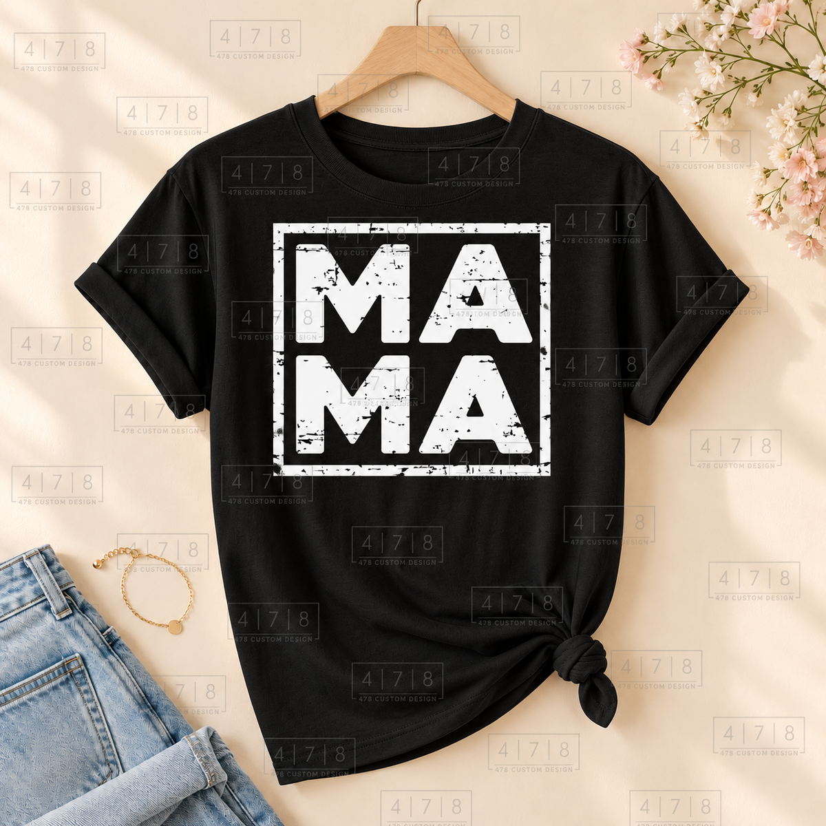 008 Mama DISTRESSED wht on a black shirt