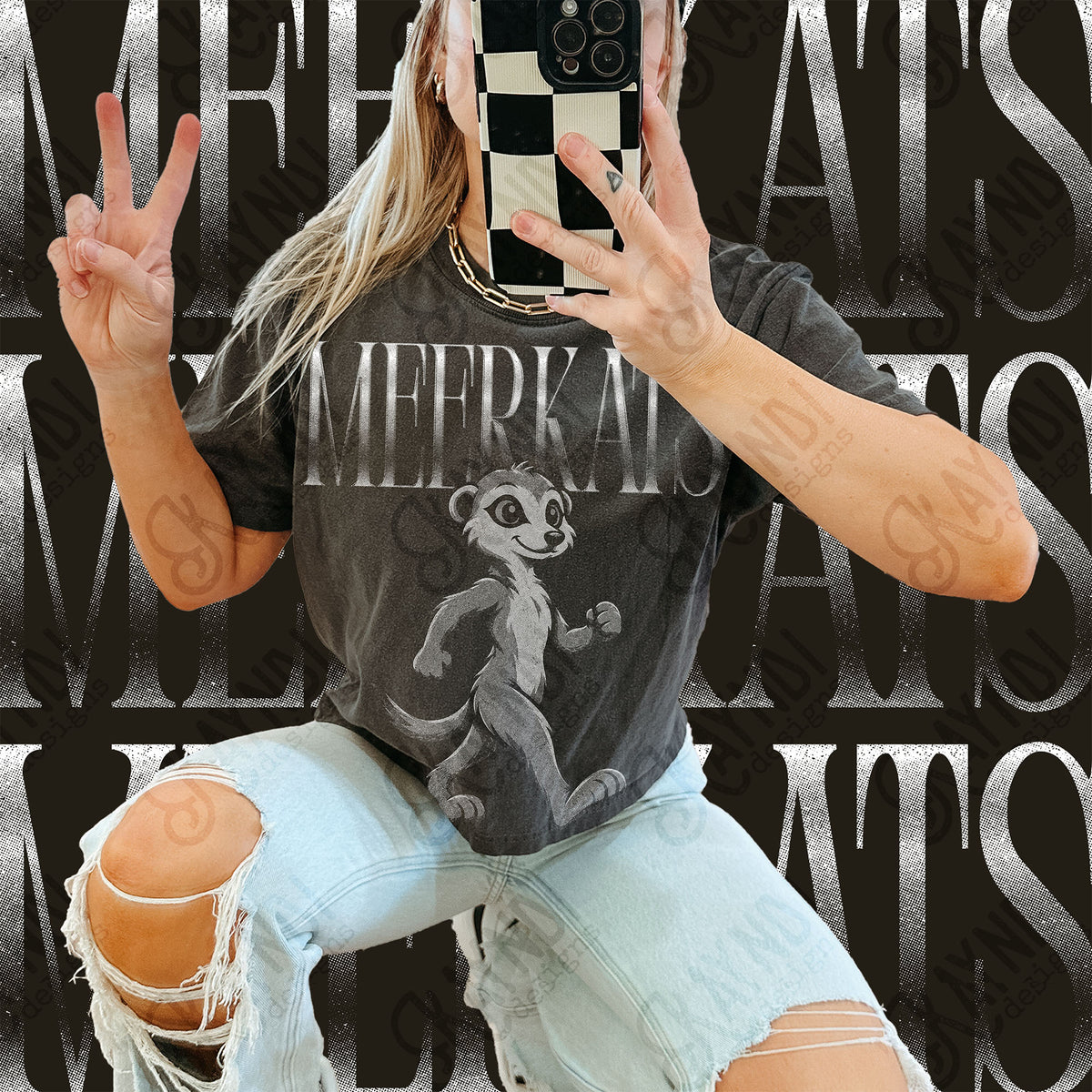 Halftone Meerkats Top design mockup