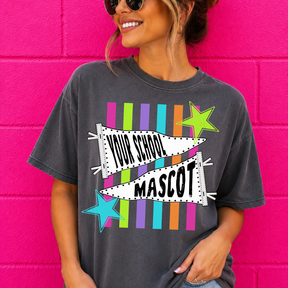 Custom Bright Neon Pennant School Spirit Top — design example 1