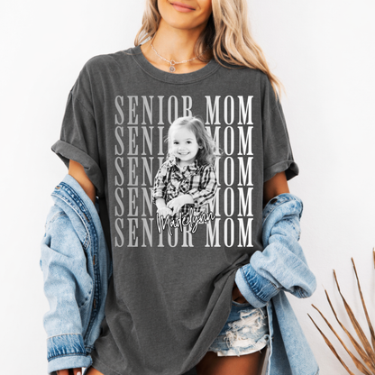 Custom Senior Mom Photo Photo Top mockup showing the pictured apparel design.