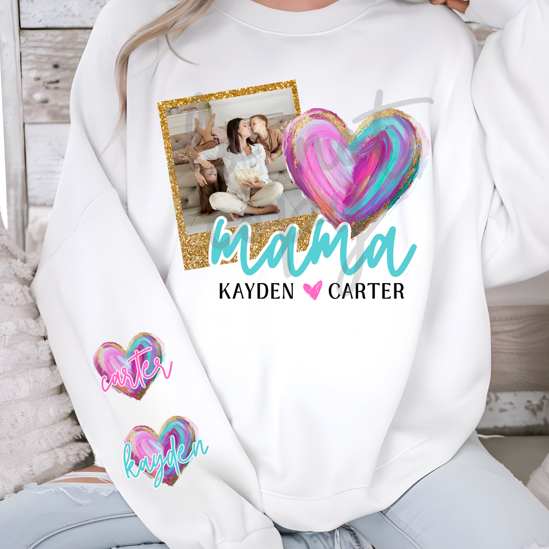 Custom Painted Heart Gold Glitter Top — design example 1