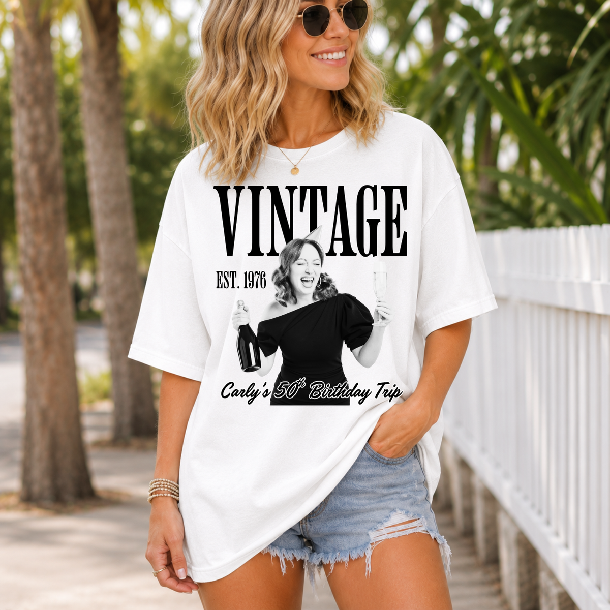 Custom Vintage  Birthday Photo Top — design example 1