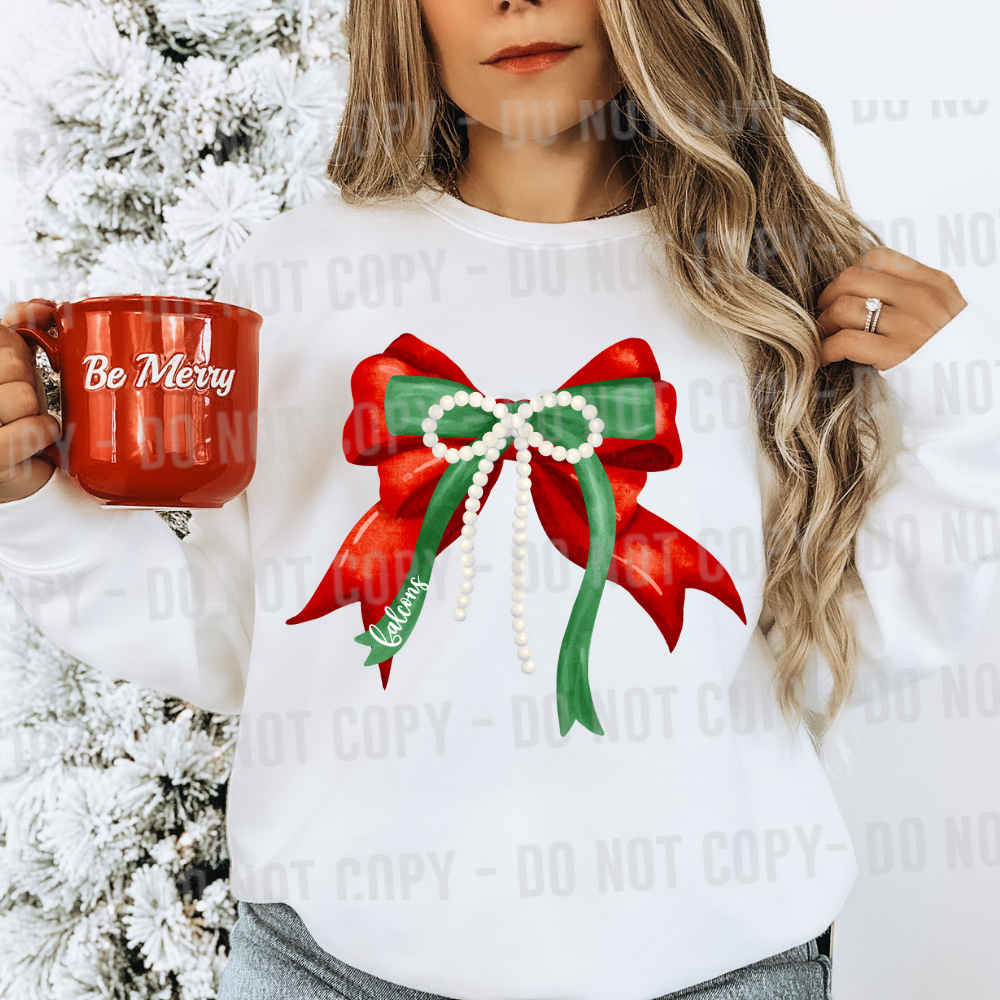 Custom Christmas Bow Pearls Top — design example 1