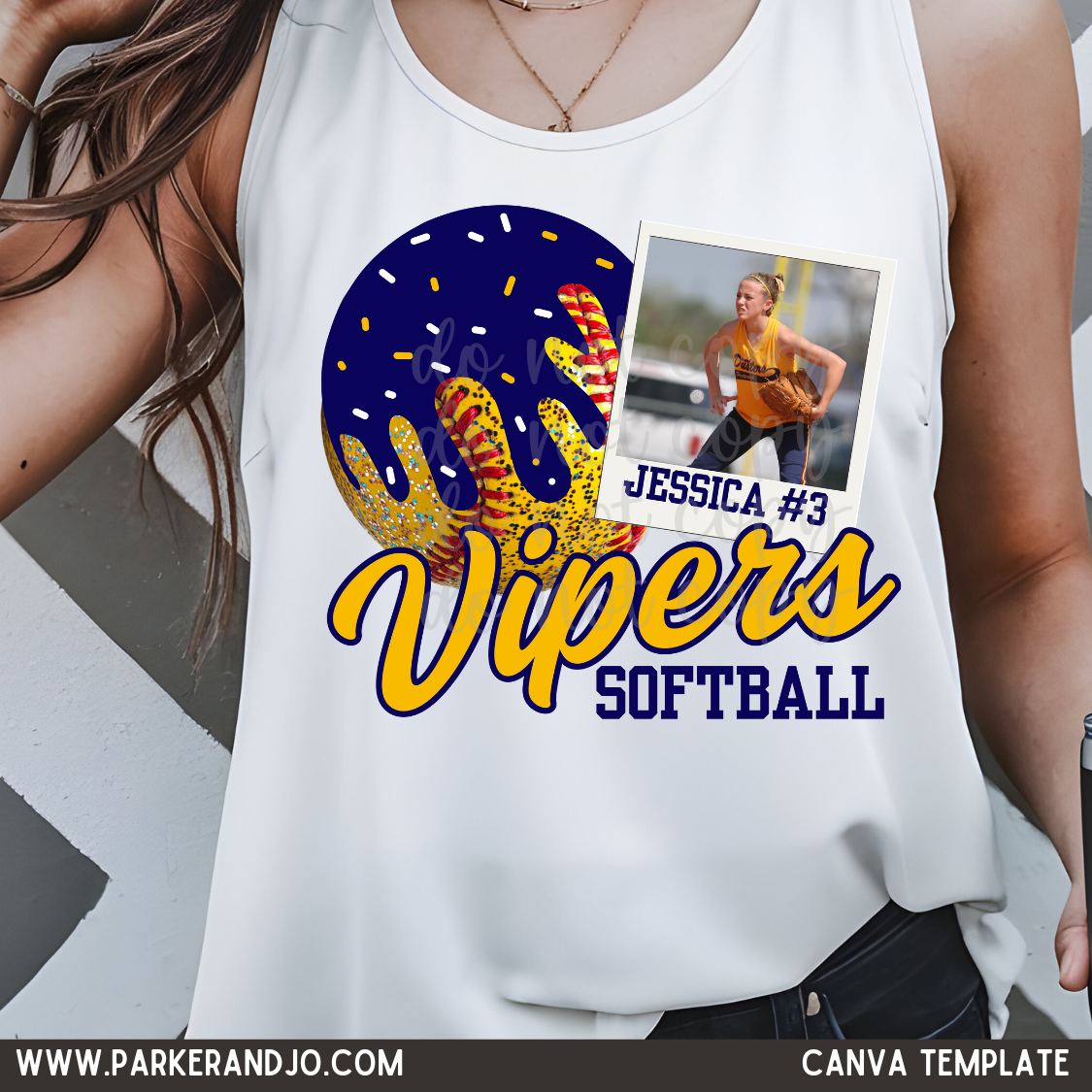 Custom Drip Softball Polaroid Top mockup showing the pictured apparel design.