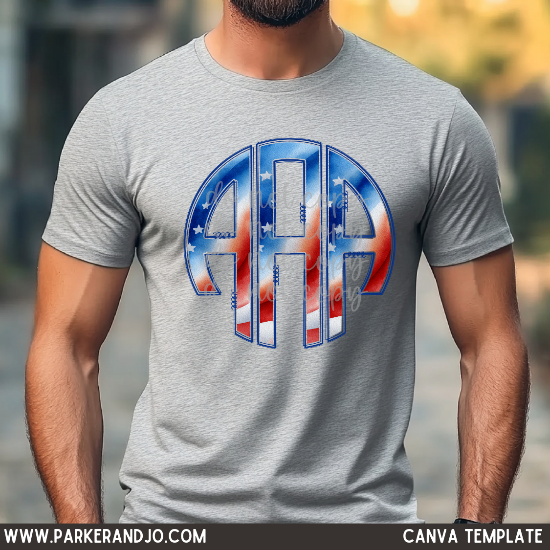 Custom Star Spangled Masculine Monogram Top — design example 1