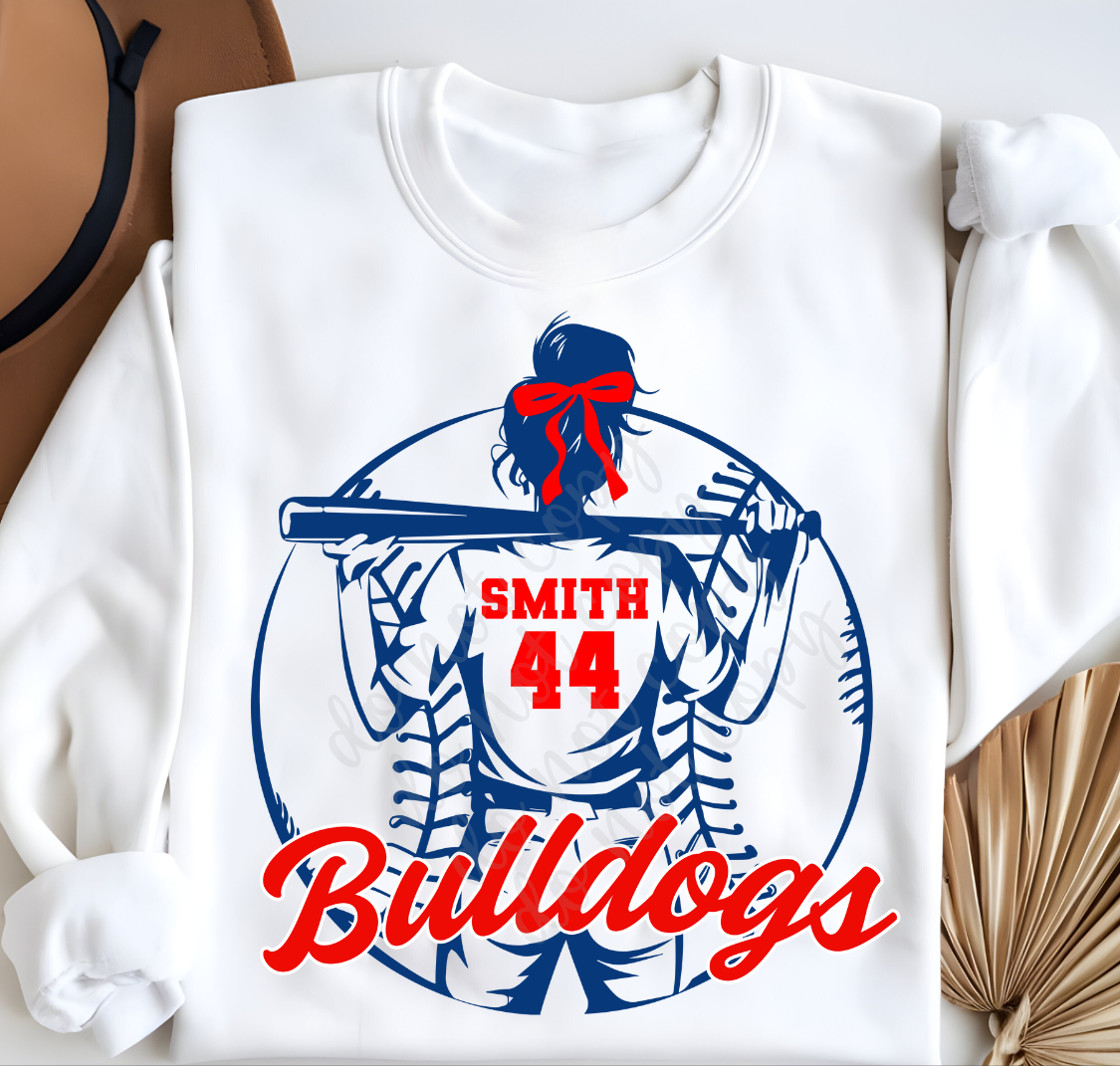 Custom Softball Player With Bow Top mockup showing the pictured apparel design.