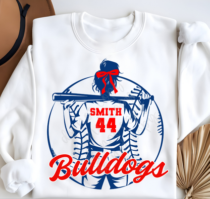 Custom Softball Player With Bow Top mockup showing the pictured apparel design.