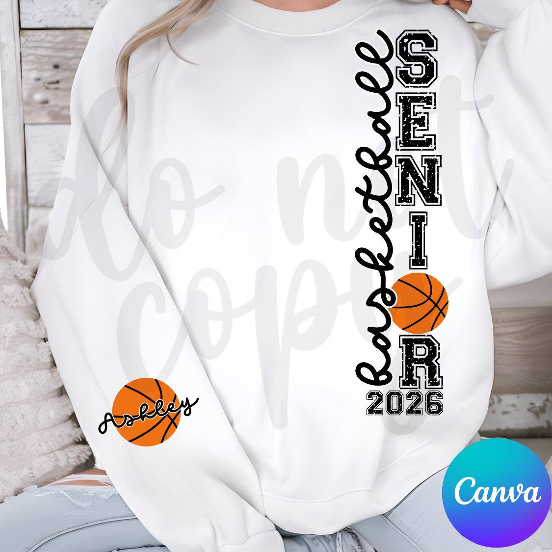 Custom Senior Basketball Vertical Top mockup showing the front and back design.