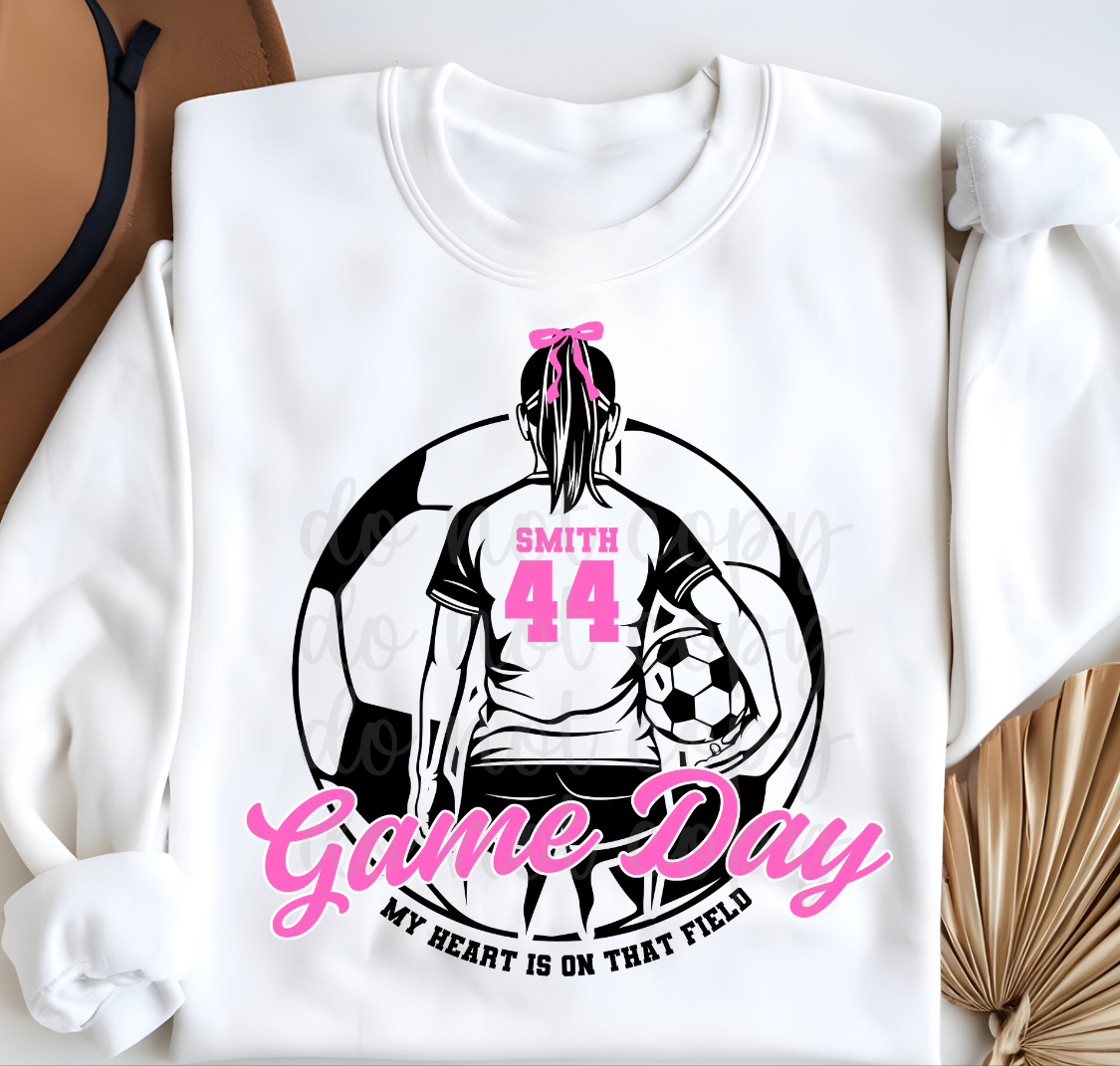 Custom Soccer Girl Top mockup showing the pictured apparel design.