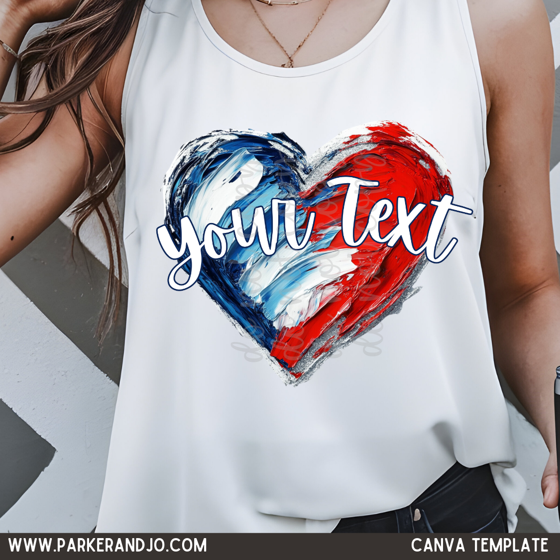 Custom Red, White, And Blue Painted Heart  Text Top — design example 1