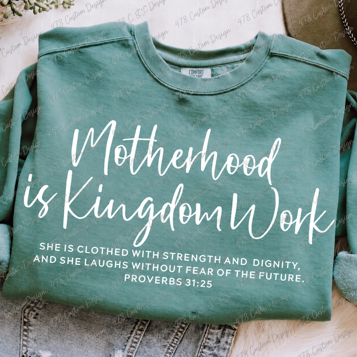 Motherhood Is Kingdom Work Christian Top apparel mockup