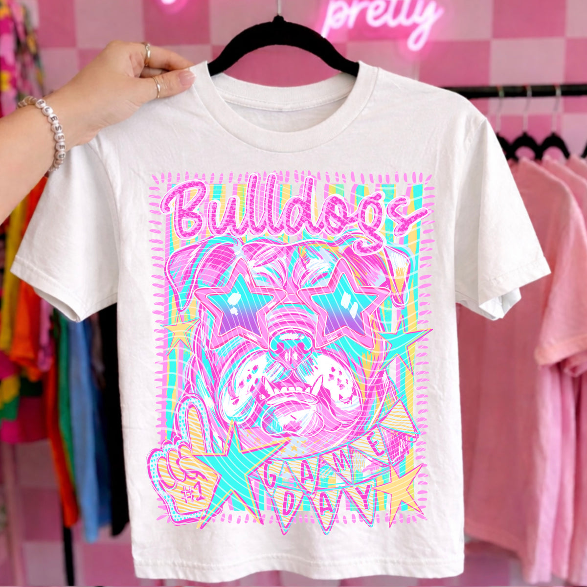 Neon Star Bulldogs Game Day Top apparel mockup