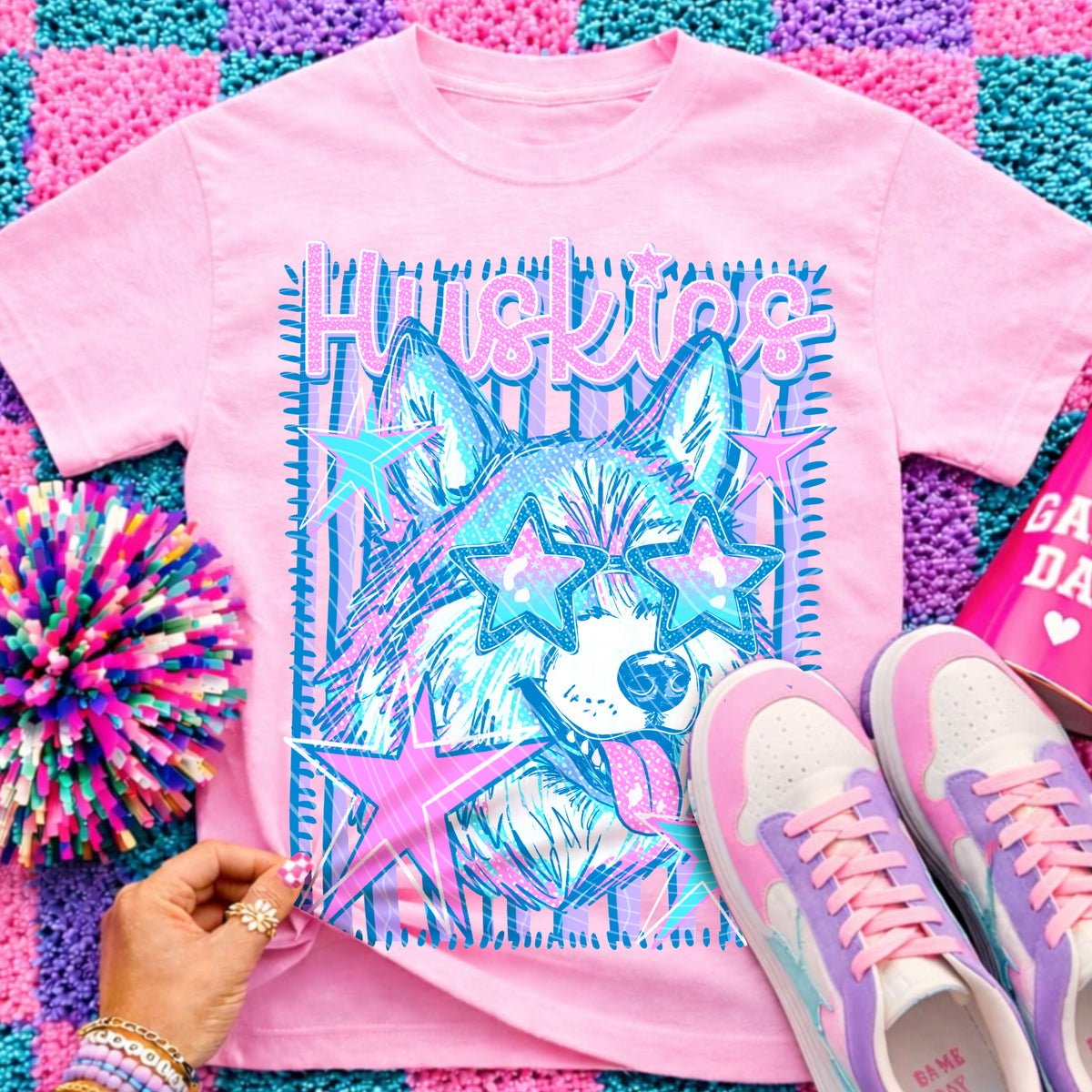 Neon Star Huskies Top apparel mockup