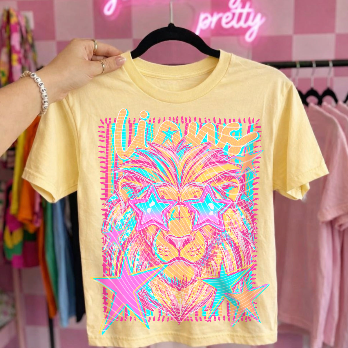Neon Star Lions Top apparel mockup