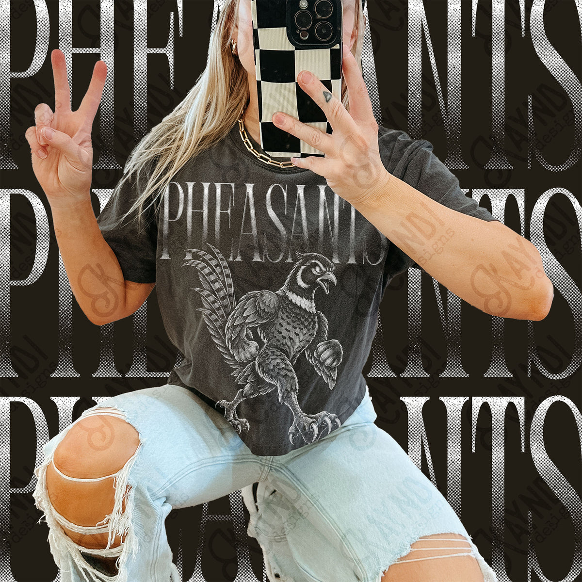 Halftone Pheasants Top design mockup