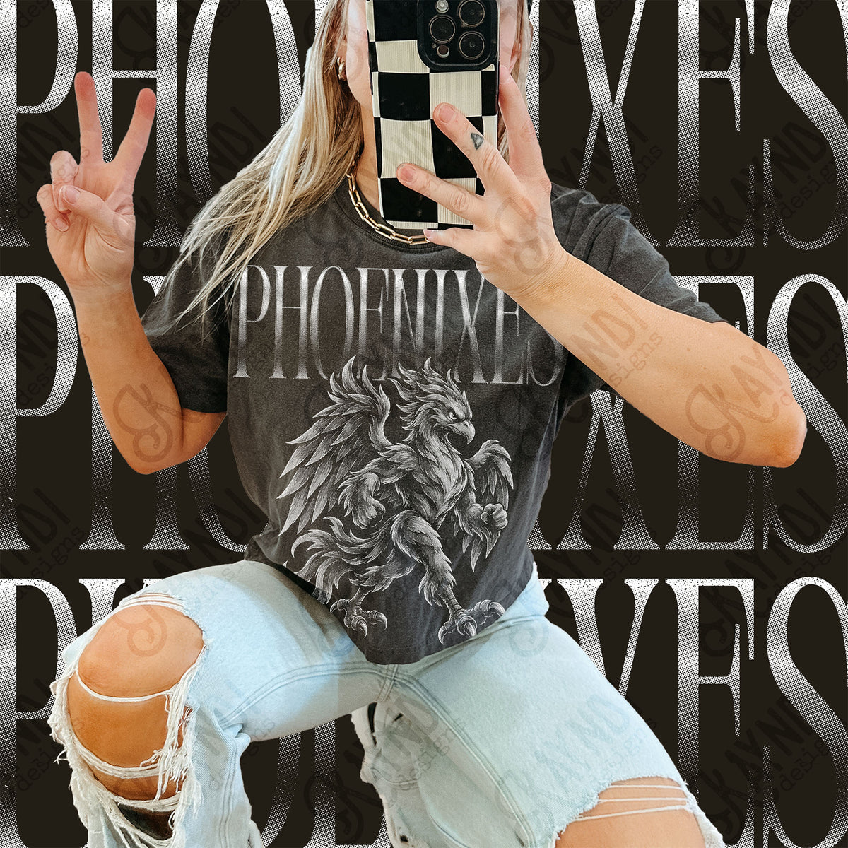Halftone Phoenixes Top design mockup